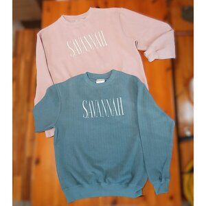 Ladies Savannah Sweatshirt Lot of 2 Pink Blue Embroidered Heringbone Pattern L
